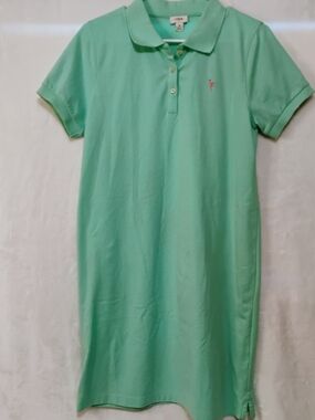 J Crew Mint Green Polo Shirt Dress Womens Small Embroidered Pink Flamingo R